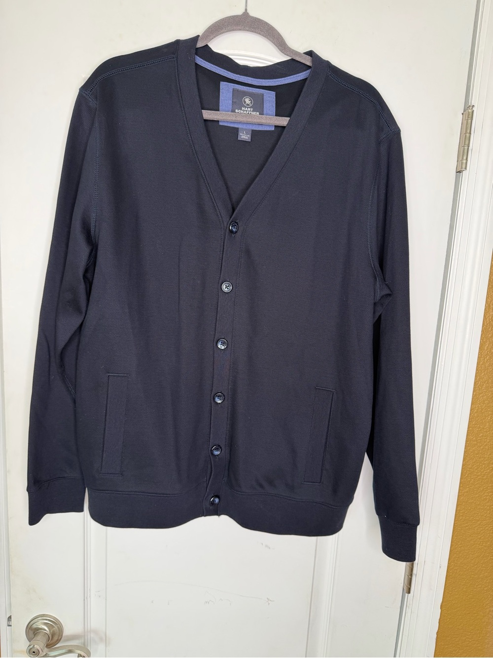 Hart Schaffner Marx GrandpaCore Men's Navy V-Neck Button-Front Cardigan. Size L